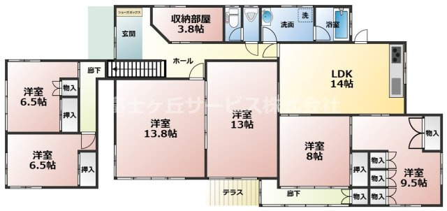 【間取り】 | 浜松市中央区三島町 デザイナーズリノベーション戸建 | 6LDK+収納部屋、全居室6.5帖以上の広々とした平屋リノベーション物件です