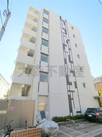 ラフィネジュ大森の外観|2014年11月築　RC鉄筋コンクリート造地上8階建て総戸数52戸
東京都大田区大森北4丁目　JR京浜東北線大森駅徒歩8分、京急本線大森海岸駅徒歩11分