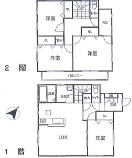 【間取り】 | 木更津市港南台　中古戸建　君津駅 | 4LDKリフォーム戸建♪室内ピカピカすぐにご入居可能です！
家事、動線に優れた間取りです。
各居室にクローゼット＆主寝室にウォークインクローゼット完備。
全室２面採光で明るい空間♪南面バルコニー♪