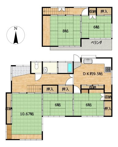 いわき市四倉町中古住宅　リフォーム中 陽当たり良好！3方向角地4LDK　不動産プラスの間取り|リフォーム前の間取りです。5DKの間取になっています。和室のみのおうちでしたが、LDKを新たに作り対面キッチンの４LDKにリフォームします。