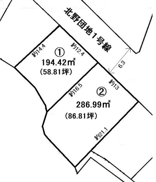 加古川市野口町北野（全２）土地　2号地の土地図|2号地　約86.8坪です。