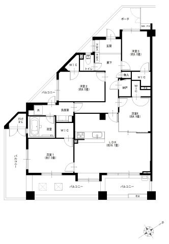 ライオンズガーデン東武練馬壱番館の間取り|ライオンズガーデン東武練馬壱番館：南東向き角部屋！全居室にウォークインクローゼットが付いた収納豊富な４ＬＤＫリノベーション物件はフラット３５利用可能です！