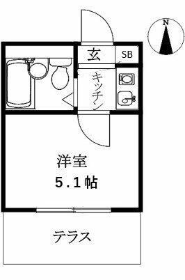 南側にテラススペースの1K。