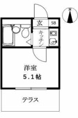 南側にテラススペースの1K。