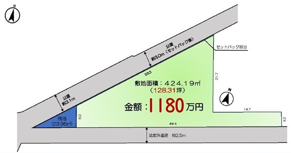 川越市南田島　建築条件なし売地　JR川越線『南古谷駅』徒歩19分　【牛子小学区】の区画図