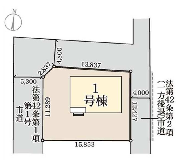 リーブルガーデン高崎町屋町第2の区画図|3方向が道路となっています。
