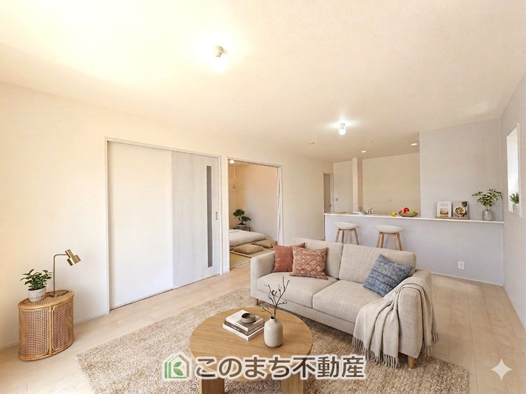 LiveleGarden.S第1栃木都賀町平川の居間・リビング|家具・什器・調度品・植栽・カーテンなどはCG加工しております。販売価格には含まれません。