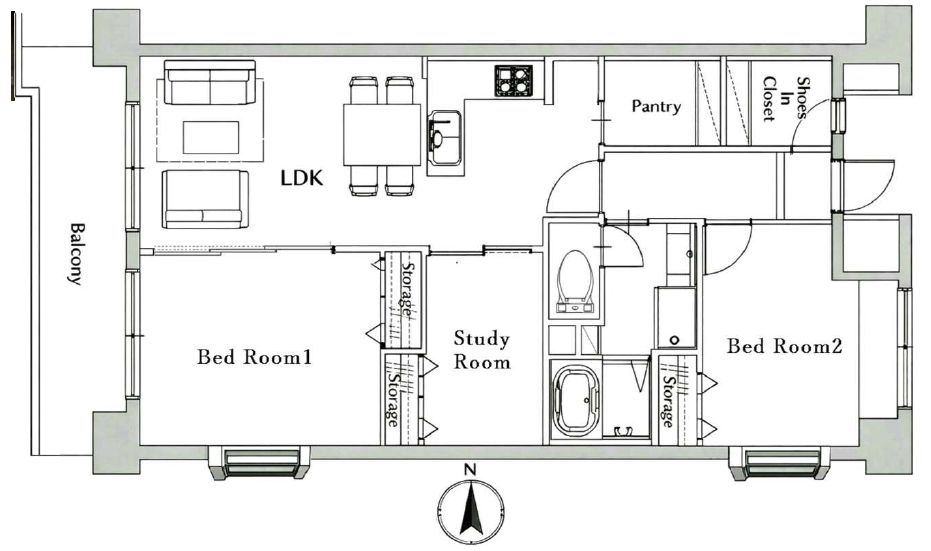 プリメール柳島の間取り|7F・南西角部屋につきまして日当たり・通風・眺望良好。2021年12月にフルリノベーションをしたお部屋ですので室内は大変きれいな状態です。2LDK+スタディルーム+パントリー+シューズインクローゼット