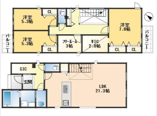 吹田市山手町3丁目　新築戸建の間取り