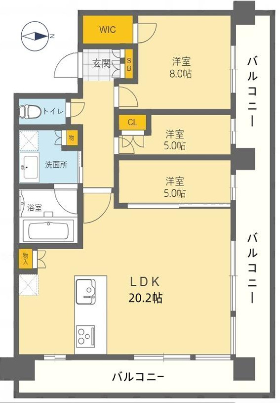 27階角住戸！リノベ済 ヴィークタワー南堀江の間取り