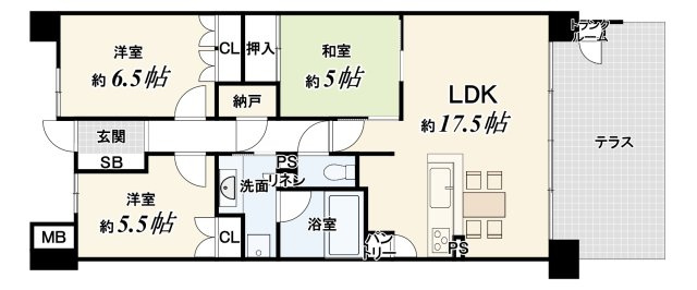 パークシティ桂ジオの間取り|3LDK、価格4799万円、専有面積77.07m2