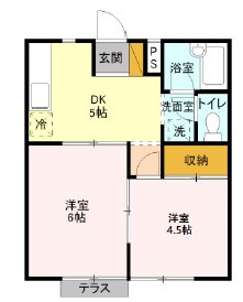 コスモプラザBの間取り|２０１号室の４.５帖のお部屋は和室です。
