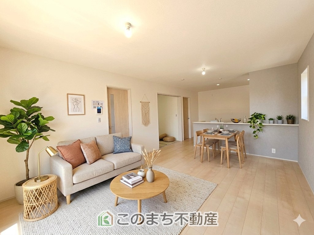 LiveleGarden.S第1栃木都賀町平川の居間・リビング|家具・什器・調度品・植栽・カーテンなどはCG加工しております。販売価格には含まれません。