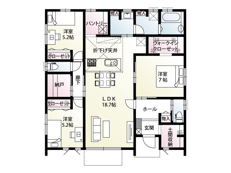 新築　高崎市金古町 全11区画　6号棟の間取り|建物面積29.80坪　納戸、パントリーと収納豊富！！