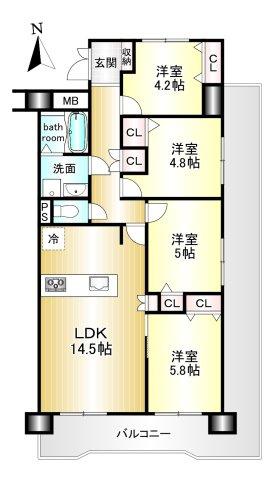 グリーンコーポ橿原の間取り|専有面積：75.08ｍ2