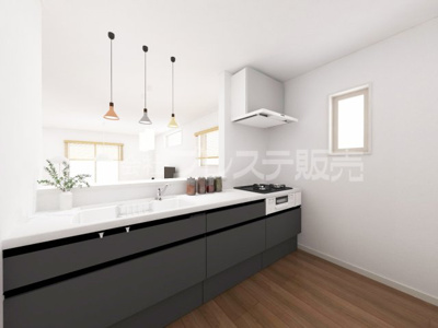 【キッチン】 | 奈良市芝辻町２丁目の新築一戸建 全２区画 | １号地キッチン完成イメージ／人気の対面キッチン♪