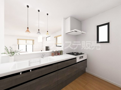 【キッチン】 | 奈良市芝辻町２丁目の新築一戸建 全２区画 | １号地キッチン完成イメージ／人気の対面キッチン♪