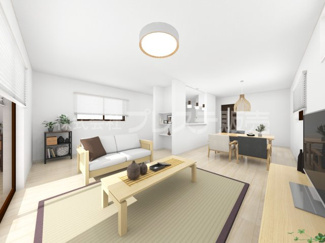 【居間・リビング】 | 奈良市芝辻町２丁目の新築一戸建 全２区画 | ２号地リビング完成イメージ／ＬＤＫ２２帖！南向きですので、陽あたり良好です♪※モデルハウスあ