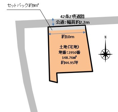 境港市外江売土地③の土地図|間口約10ｍの敷地になります。セットバック要。