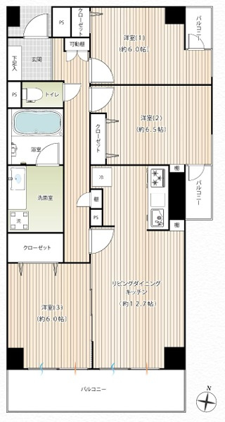 フルリノベ・人気の南東角部屋・隣にオーケーストアでオールオーケー！な、【リノベ／新本牧弐番館】の間取り