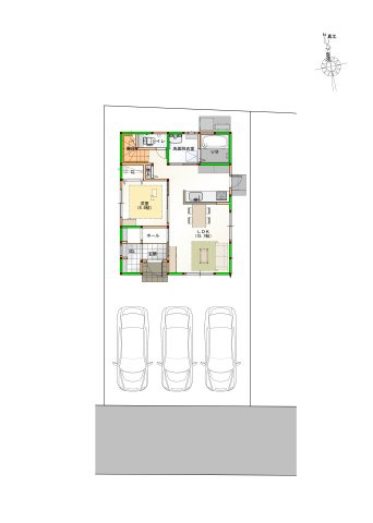 「江ノ口小4分×並列3台可」高知市新本町1丁目建売1　新築一戸建ての区画図|全2区画☆駐車3台完備