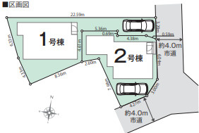 『八王子市新築戸建て』八王子市万町100-3【仲介手数料無料】　１期の区画図|～仲介手数料無料☆八王子ひなた不動産～八王子市万町　新築戸建て