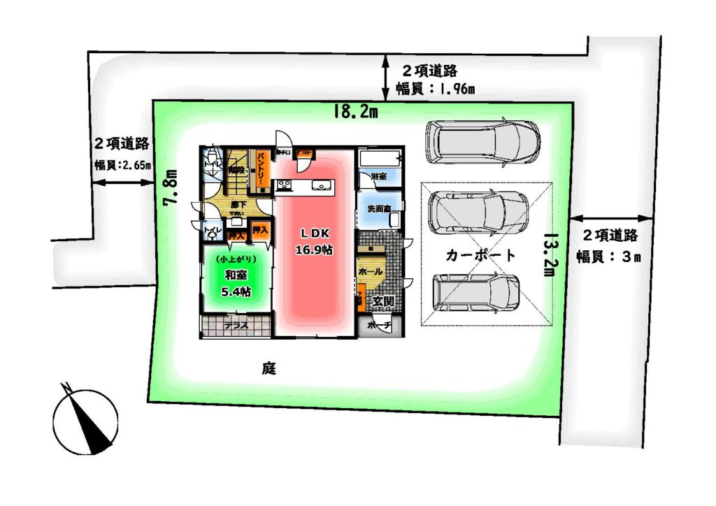 【No.7649】湯所町1丁目/中古住宅/P4台の区画図