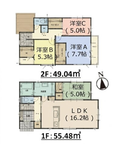 春日市弥生2丁目第2-2棟(5号棟)の間取り|全居室収納付きで便利です。