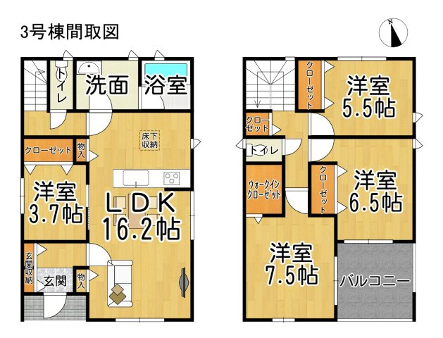 クレイドルガーデン常滑市西阿野町第1　3号棟の間取り|○●間取り図●○