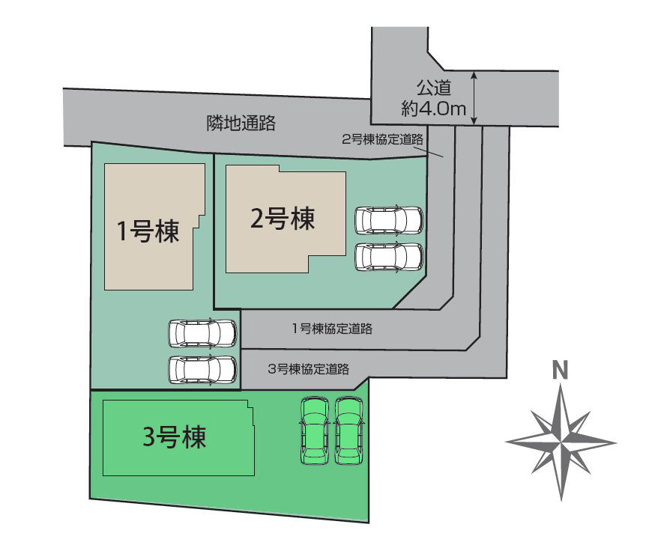 【区画図】 | ブルーミングガーデン前橋市龍蔵寺町ー③ | 細井小学校、鎌倉中学校エリア！
カースペースは並列2台駐車可能！