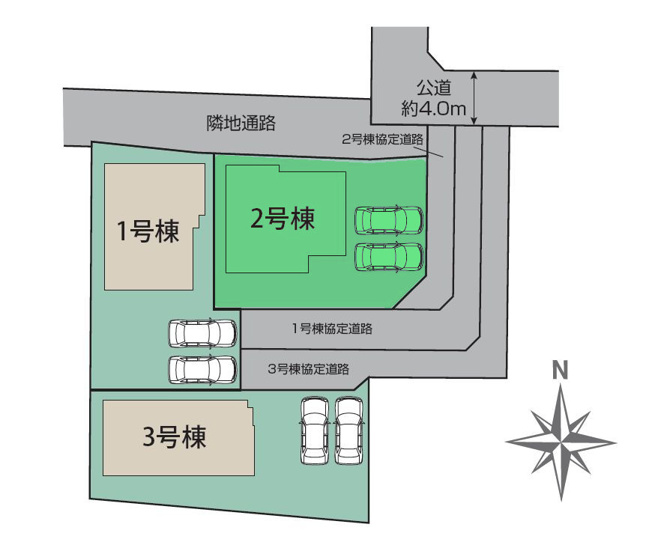 【区画図】 | ブルーミングガーデン前橋市龍蔵寺町ー② | 細井小学校、鎌倉中学校エリア！
カースペースは並列2台駐車可能！