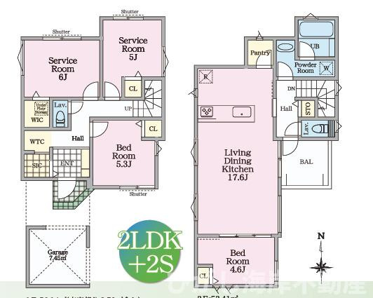 茅ヶ崎市中島　新築戸建　全４棟の間取り|南向き2SLDK