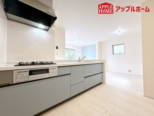 [新築住宅] 鴻巣市鎌塚 全1棟のキッチン|見栄えもよくお手入れもスムーズに出来ます。豊富な収納力もございますので、キッチンスペースをスッキリとお使い頂けそうです。