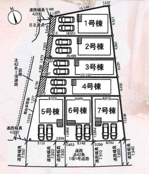 岡崎市上地第9　全7棟・2号棟の区画図|2号棟です。