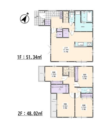 福岡市南区和田4丁目第1-3棟（2号棟）の間取り|全居室収納付きで便利です。
