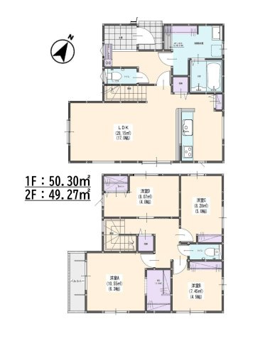 福岡市南区和田4丁目第1-3棟（3号棟）の間取り|全居室収納付きで便利です。