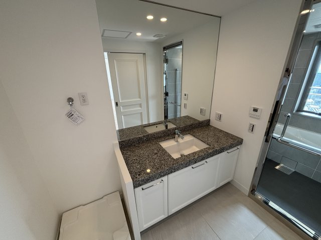 グラングリーン大阪 THE NORTH RESIDENCEの独立洗面台|三面鏡搭載の広々とした洗面台。