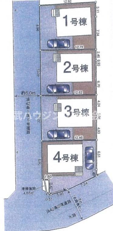 【仲介手数料無料】所沢市山口第６３全４棟２号棟　所沢市の新築なら西武ハウジングの区画図