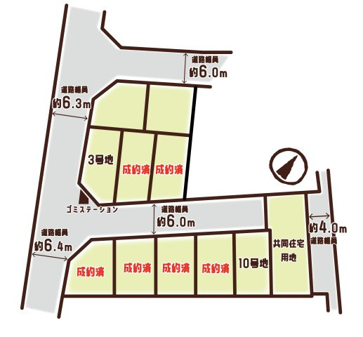 西京極河原町　１０号地の区画図|車の出入りも比較的安心分譲地内道路中心で、通り抜け車両が少なく落ち着いた住環境。