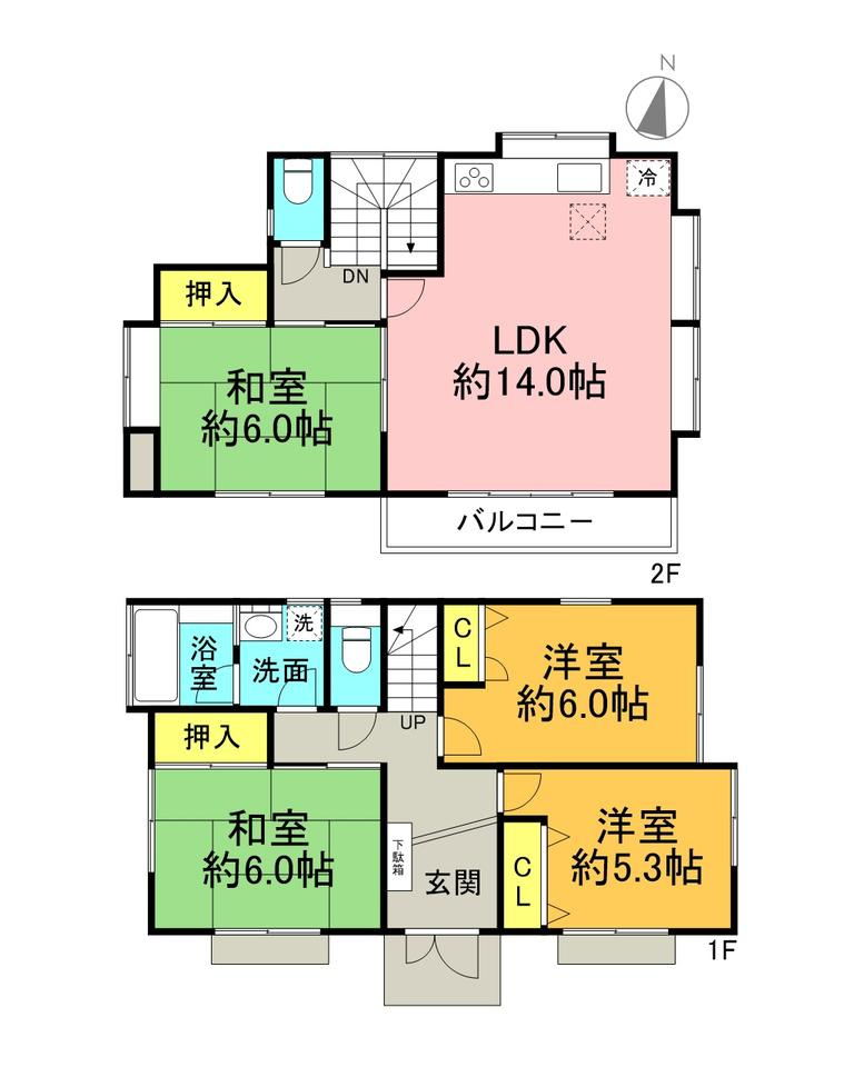 所沢市宮本町１丁目の中古一戸建の間取り|明るく開放感のある2階LDK♪
隣の和室と合わせると20帖の広さに！