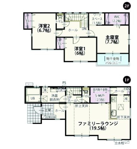 ワイウッドコート渋川市渋川第1期5号棟の間取り|収納充実♪3LDKSで陽当たり良好な間取りです！
土地面積186.03㎡、建物面積107.64㎡で十分な広さです！