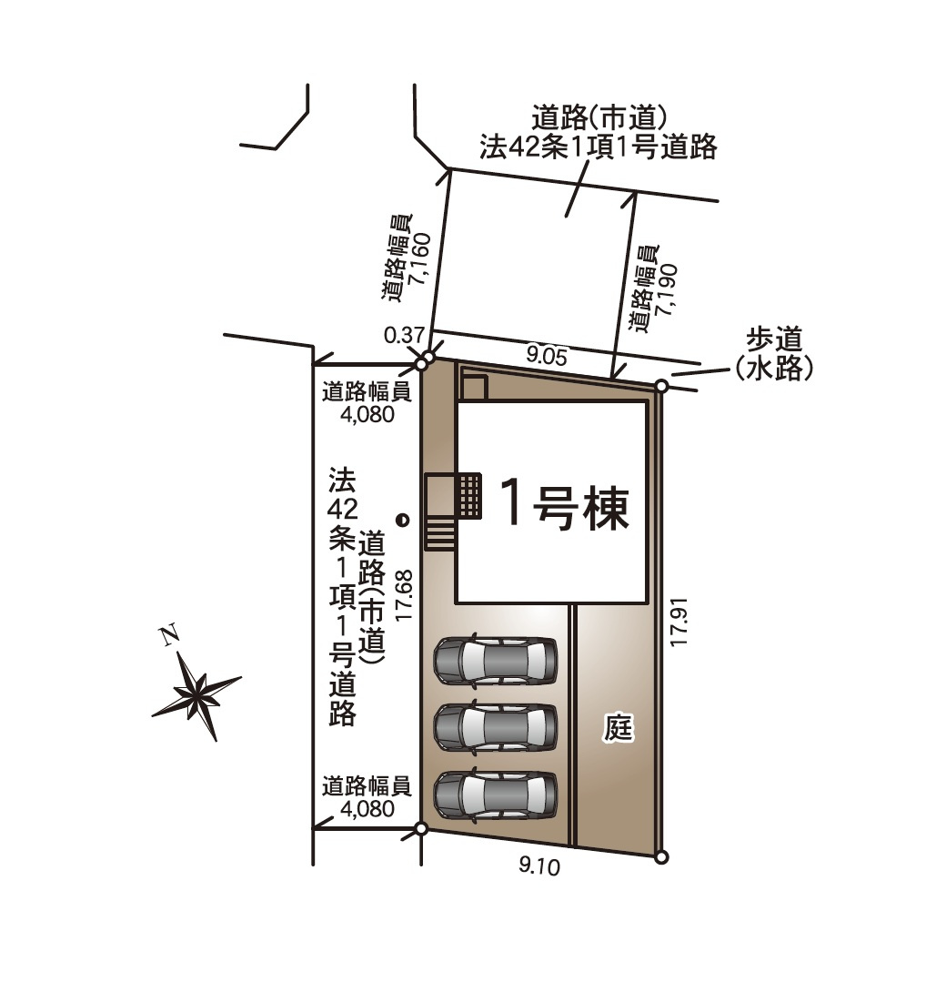 福岡市南区弥永1丁目第14-1棟（1号棟）の区画図|配置図（1号棟）