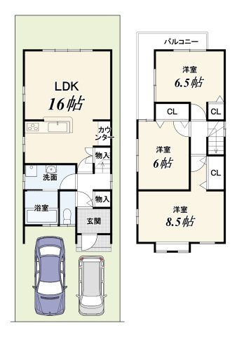 桃山町大島の間取り|3280万円、3LDK、土地面積87.47m2、建物面積84.46m2