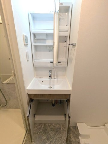 GRANSITE蔵前の設備|トイレと独立した洗面脱衣室、2面鏡付ハンドシャワー付洗面台です