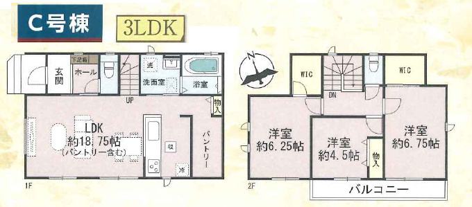 明石市魚住町西岡1594（全4棟）C号棟の間取り|3LDK＋WIC2か所＋パントリーです。