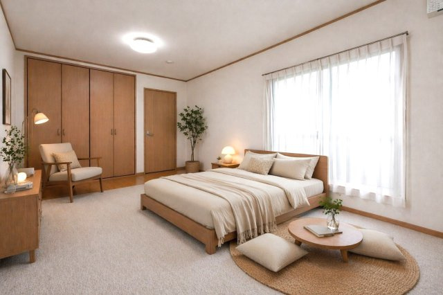 羽束師鴨川町の洋室|全居室6帖以上のゆとりと2面採光の明るさが魅力。開放感のある暮らしを実現します。
※本画像の家具・インテリアはCG合成です。実際とは異なります。