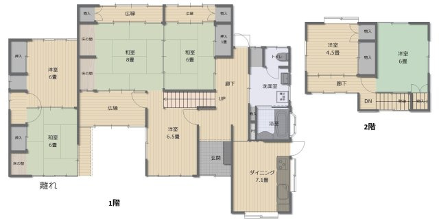 津山口中古住宅2階建　5DK＋離れ＋倉庫の間取り