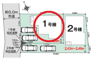 西尾市永吉3丁目01期　新築分譲住宅　全2棟　1号棟の区画図