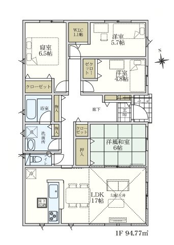 糟屋郡志免町桜丘3丁目第7-1棟（1号棟）の間取り|全居室収納付きで便利です。