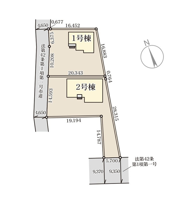 新築　伊勢崎市国定町第3　2号棟　Livele Garden.Sの区画図|全2区画の2号棟です。土地約115坪。